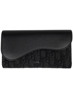 Dior Saddle Long Flap Wallet Oblique Jacquard Cotton Black